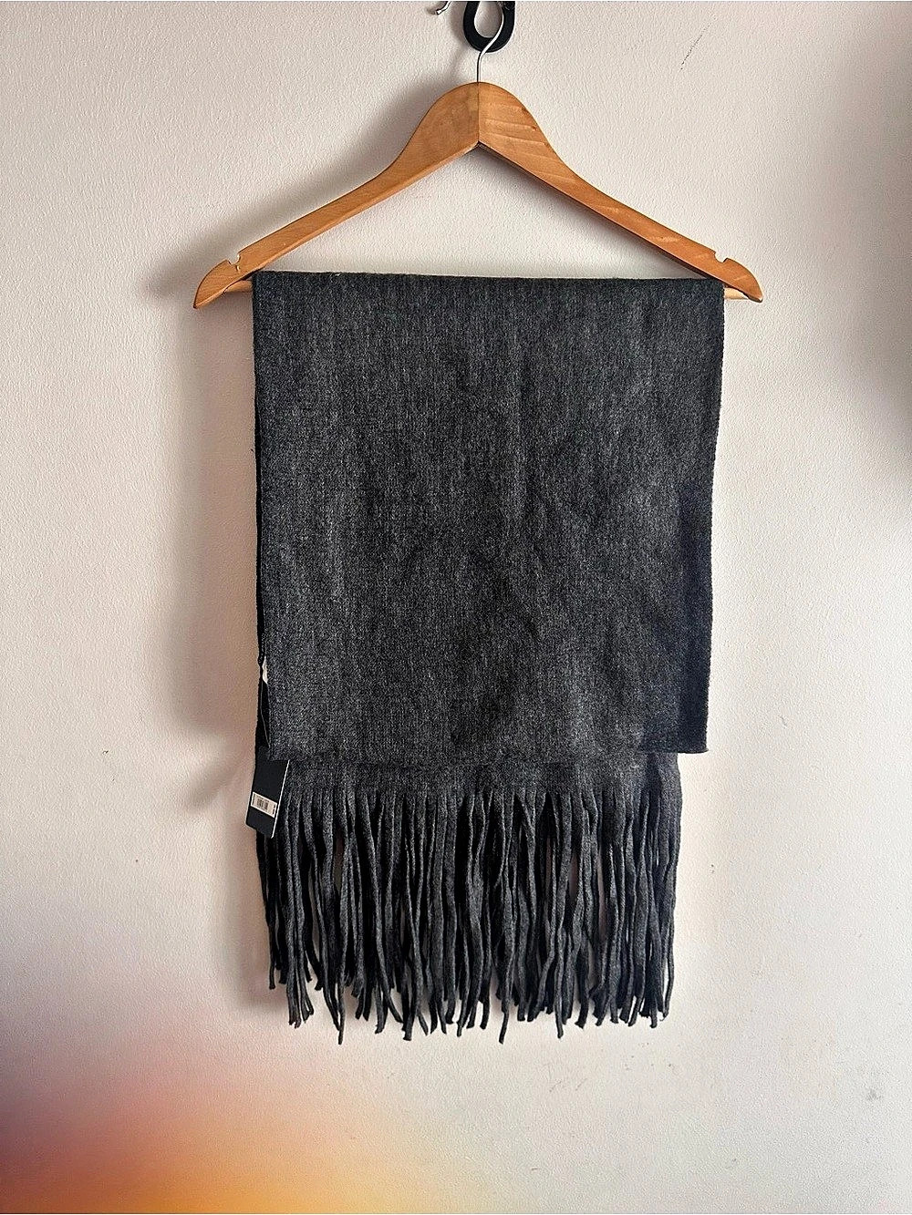 NWT Lucky Brand Solid Brushed Charcoal Gray Fringe Scarf OS